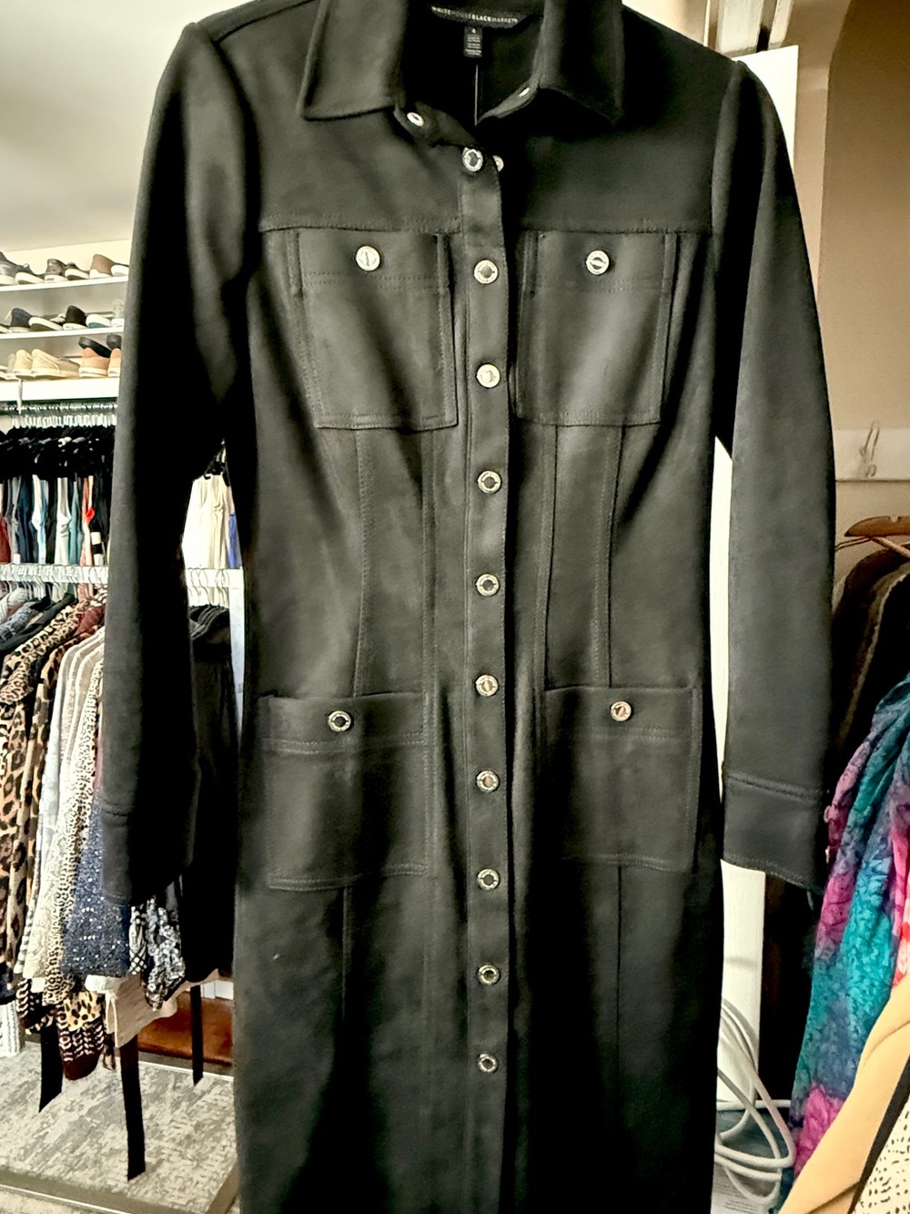 NWT WHBM Black Faux Suede Shirtdress NWT Size 4